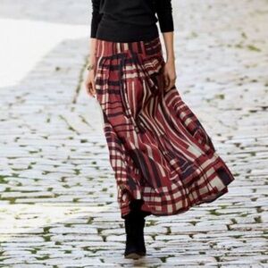 Peruvian Connection Red and Black Geometric Patterned Maxi Skirt 4